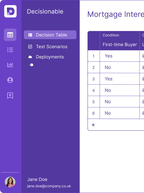 Decisionable's tabular interface with nice purples.
